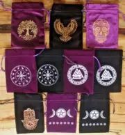 Velvet Bag Tarot Card Deck Oracle Dice runes Pagan gift crystal pouch drawstring