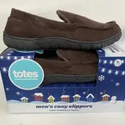 Totes Cozy Slippers Men's XL ((11-12) Brown Slip On Memory Foam Microfleece