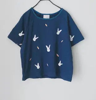 Rabbit Carrot /Short Sleeve Crop Top T-shirt / Dark Blue【雙 11 限定】