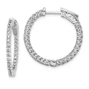 Sterling Silver Shimmer Rhodium-Plated 56 Stone 1.7mm Cz In And Out Round Hinged Hoop Earrings