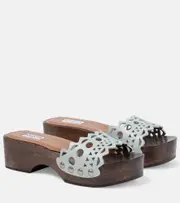 [Alaia] Alaïa Vienne leather and wood slides AU 8 green