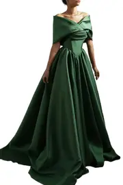 [Rhea Costa] ALAYA FOREST GREEN MIKADO DRESS IT 46 GREEN