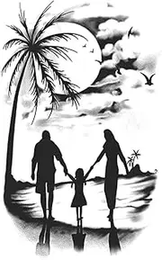 Temporary Tattoos,A Family By The Coconut Tree Beach,Tree Tattoos,Water-Resistant,Resilience,Lasts 1-2 Weeks,Real Tattoo Look,18 x 11 cm