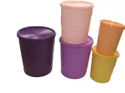 NEW TUPPERWARE Decorator Canister vintage Set of 5 with Matching seals FreeShip