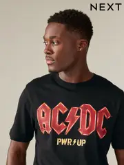 Black ACDC Regular Fit Band Graphic Print T-Shirt (B66105) | $45