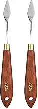 2pcs Palette Knife Painting Tool 1.38" x 0.59" Stainless Steel Teardrop Blade 7.09" Length Spatula Painting Pallet Knives with Hole Beech Wood Handle for Acrylic Canvas, Red/Silver