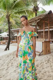 [PUP26] Harriet Off Shoulder Maxi Dress - Malta Print XS Multi
