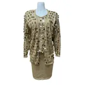 Anne Klein Sz M 3-Piece Sequin Sweater Suit Blazer Jacket & Skirt Sets