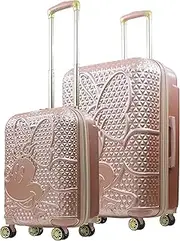 [Disney] FUL Minnie Mouse 2 Piece Rolling Luggage, Hardside Suitcase with Spinner Wheels, Rose Gold