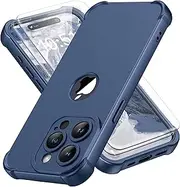 ORETECH Compatible with iPhone 15 Pro Case with [2 x Tempered Glass Screen Protector] 360°Full Body Shockproof Case Ultra Thin Hard PC Silicone Case Cover for iPhone 15 Pro 6.1'' - Blue