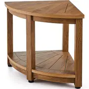 VEVOR Corner Shower Bench, 18.5" Height 17.75" Radius, Faux Wood Grain Polystyrene,159KGS with Storage Shelf, Water Resistant, Shower Stool for Inside