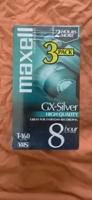 Maxell Video Cassette Standard Grade VHS T-160 8 Hours 3-Pack New