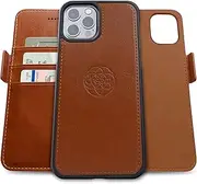[dreem] Fibonacci 2-in-1 Wallet-Case for Apple iPhone 13 Pro Max - Luxury Vegan Leather, Magnetic Detachable Shockproof Phone Case, RFID Card Protection, 2-Way Flip Stand -Caramel