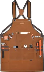 16-Pockets Waxed-Canvas Tool Apron, Heavy-Duty Woodwork Aprons, Fully-Adjusta...