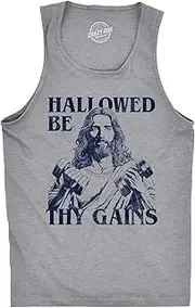 [Crazy Dog T-shirts] Mens Hallowed Be Thy Gains Fitness Tank Funny Sarcastic Jesus Graphic Novelty Sleeveless Tee for Men