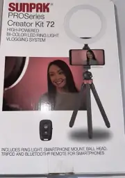 Sunpak PROSeries Creator Kit 72 Bi-color LED Ring Light Vlogging Smartphone New!
