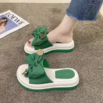 綠色蝴蝶結小熊拖鞋女夏外穿時尚新款松糕厚底增高跟面包涼拖