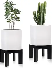 Hismocal 2 Pack Wooden Plant Stand Indoor Holders, Sturdy Flower Pot Stands, Fit 5-18 Inch Variety Flower Pots, Easily Assemble (2 Pack-Black)
