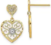 [JewelryWeb] 14ct Two tone Gold Double Filigree Beaded Love Heart Pendant Necklace Dangle 20.73x12.85mm Wide