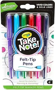 Crayola Take Note Felt Tip Washable Marker Pens in 6 Vibrant Colours with Medium Point (1.0mm)! Quick Dry Ink, Ideal for Teacher Corrections or Students wanting to make a Colourful statement.