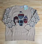Marvel Boy's Large Long Sleeve Ugly Christmas Sweater Tan Spider-Man Hulk