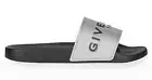 Givenchy Logo Pool Slide Silver Black Silvery Rubber Sandal Flat Slip On 45 12