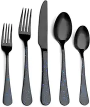 [O.C.E.] Matte Black Silverware Set, Stainless Steel Flatware, 20-Piece Tableware Cutlery Service for 4, Satin Finish Utensils, Dishwasher Safe (Starry Blue)