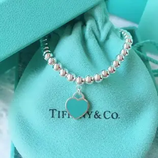 流行飾品手鍊手珠手環Tiffany蒂芙尼手鏈925純銀心形琺瑯藍心紅心愛心佛珠圓珠時尚手鐲