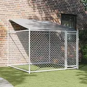 Outdoor Dog Kennel with Roof and Door, Dog House with Waterproof Cover for Medium to Small Dogs, Outdoor Pet Enclosures, Grey 2x2x2 m Galvanised Steel