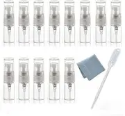 ELFENSTALL- 20pcs Mini Clear 2ml 5/8 Dram Fine Mist Atomizer Vial Glass Bottle Spray Refillable Perfume Empty Sample Bottle Clean Cloth Free Pipette Travel Party