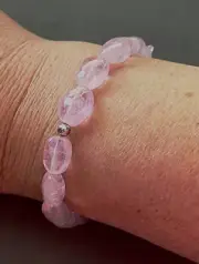 LALIQUE Pebble Pink Crystal Glass Beads Sterling Silver Tag Elastic Bracelet NIB