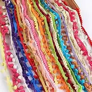 Sorrento Crafts Pom Pom Trim Random 10-15mm (0.39-0.59inch) Ball Fringe Garland Ribbon Sewing Tassel Lace for DIY Clothes Dress Garment Accessories (24yards/lot 2yards/Piece)
