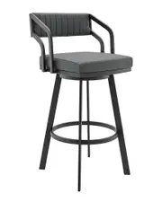 Armen Living Capri 26" Swivel Modern Black Metal And Slate Grey Faux Leather Bar & Counter Stool