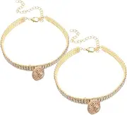 NOLITOY 2pcs Adjustable Rhinestone Pet Collar with Hollow Bell Sparkling Cat and Dog Necklace for Daily Wear Elastic and Comfortable Fit Stylish Accessory for Pets