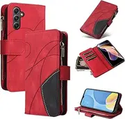 Design Piece of Leather-Like Wallet Phone Case for Samsung Galaxy A34 with 5 Card Slots, Zipper Pocket, Kickstand and Magnetic Lock (Red)