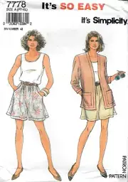 Simplicity Sewing Pattern # 7778 Misses Shorts Top And Jacket Uncut Size PT-XL