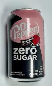 2 Strawberries & Cream Dr Pepper ZERO SUGAR Soda Cans, 12 oz LIMITED EDITION