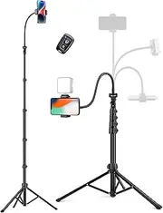 Phone Tripod, 86" Tall Tripod for iPhone with Flexible Gooseneck & Remote, Portable Cellphone Tripod Stand, Aluminum Travel Tripod for Selfies, Video Recording, Compatible with iPhone Android