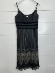 Ann Taylor Loft Dress Womens 12 Black Pleated Velvet Whimsy Goth Fairy Grunge