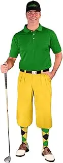 [Golf Knickers] Mens Outfit - Yellow Microfiber, Limited Edition Ball Cap, Over-The-Calf Argyle Socks, Lime Golf Shirt