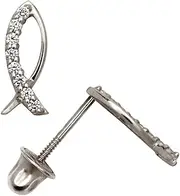 [JewelryWeb] 14k White Gold CZ Simulated Diamond Animal Sealife Fish Shaped Screw Back Earrings 9x4mm Stud Earring for Women