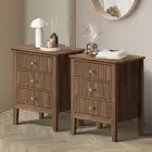 Oikiture Bedside Tables Set of 2 Side End Storage Furniture Nightstand Walnut