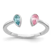 Solid 14k White Gold Pear Simulated Blue Topaz and Pink Tourmaline Ring