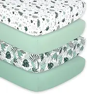 The Peanutshell Fitted Crib Sheets Set for Baby Boys or Girls, Unisex 4 Pack, Botanical Leaf & Pastel Green