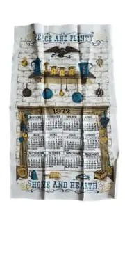 Vintage 1972 Linen Colonial Calender USA Peace and Plenty. NWOT Teal Brown