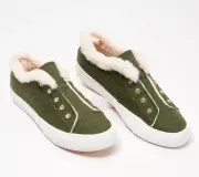 Isaac Mizrahi Live! Faux Fur Trimmed Sneakers Desert Green 7/M New