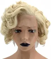 Anogol Hair Cap+Short Curly Synthetic Blonde Lace Front Wig Hair Replacement Wigs For Women Daily Hairstyles