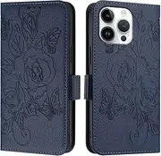 YJZSKRXFAK Leather Flip Slim Cover with [RFID Blocking] Card Slot Case for iPhone 11 Pro 5.8", Blossom Leather Kickstand Cover Case for iPhone 11 Pro 5.8"-Navy Blue