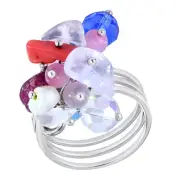 Bold Cluster of Mixed Stones and Crystal Beads Sterling Silver Ring - 6