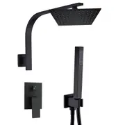 Matt Black Rain Shower Head Gooseneck Arm & Brass Handheld Diverter Mixer Combo